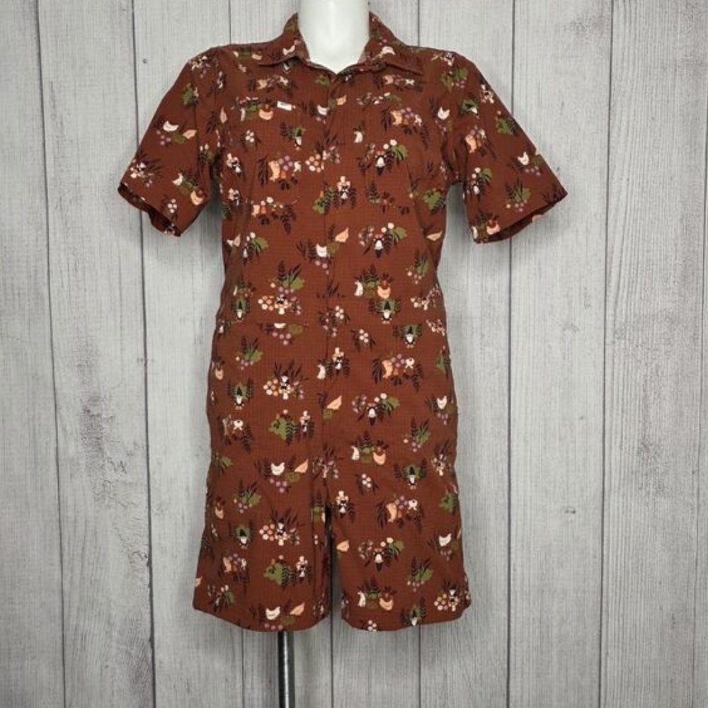 Brown Floral Short Sleeve Romper